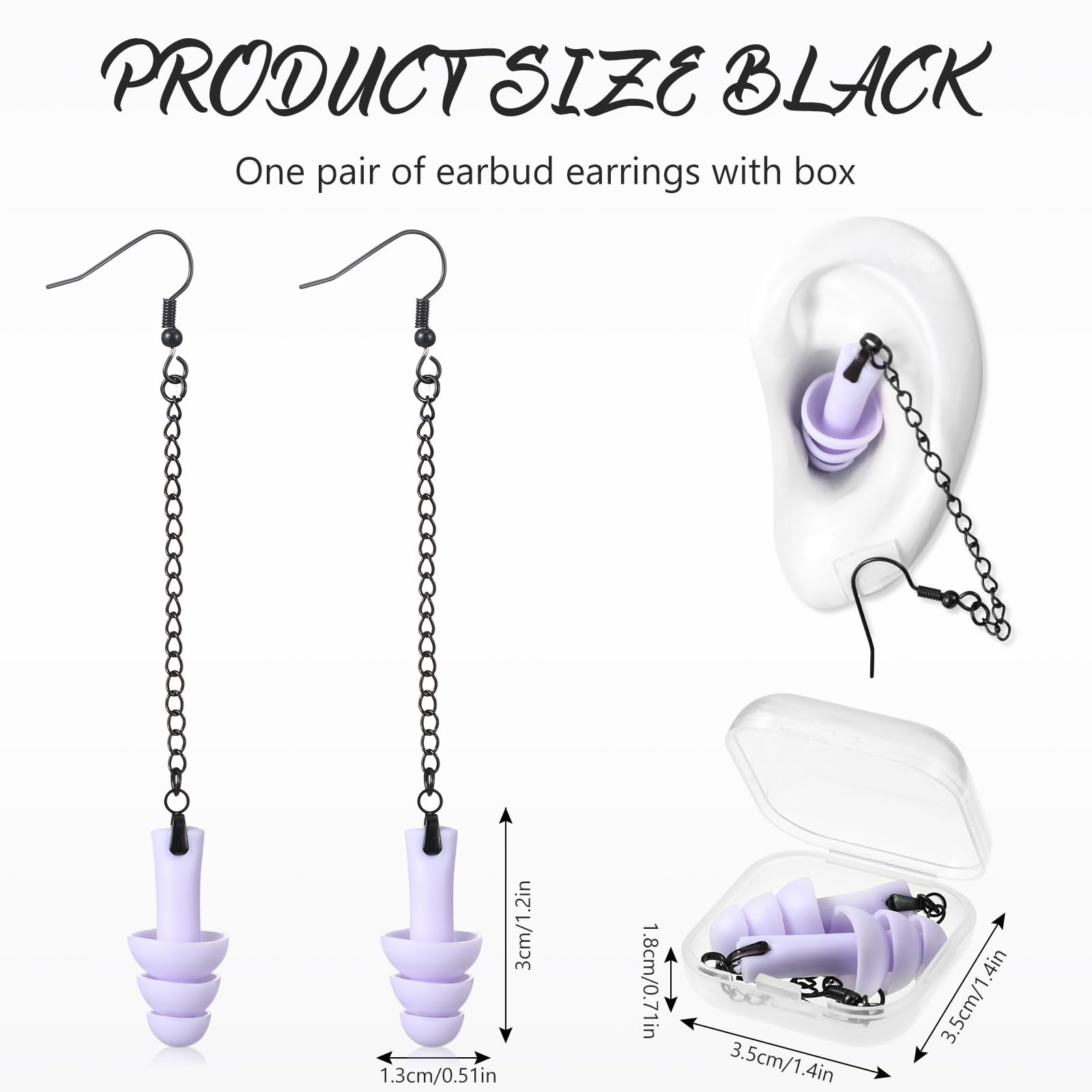Misdary Earplug Earrings with Case Soft Silicone Earplugs Hanger for Concert, Music Festival, DJs, Nightclub, Traveling, Drummer