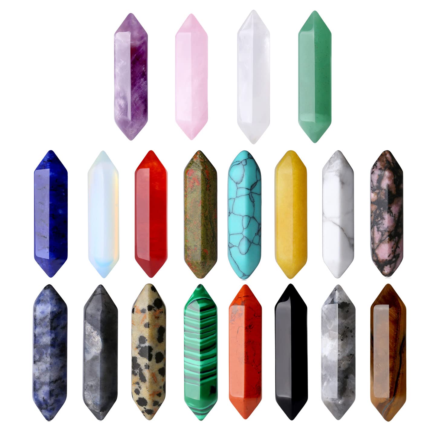 20PCS Healing Crystals Wand Stones Sets Natural Amethyst Rose Quartz Clear Quartz Tiger Eye Reiki Gemstones Bulk Hexagonal Point