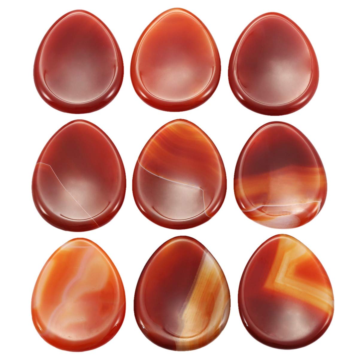 SUNYIK Handcarved Thumb Worry Stone, Polished Palm Pocket Stones Healing Crystals, Teardrop Carnelian