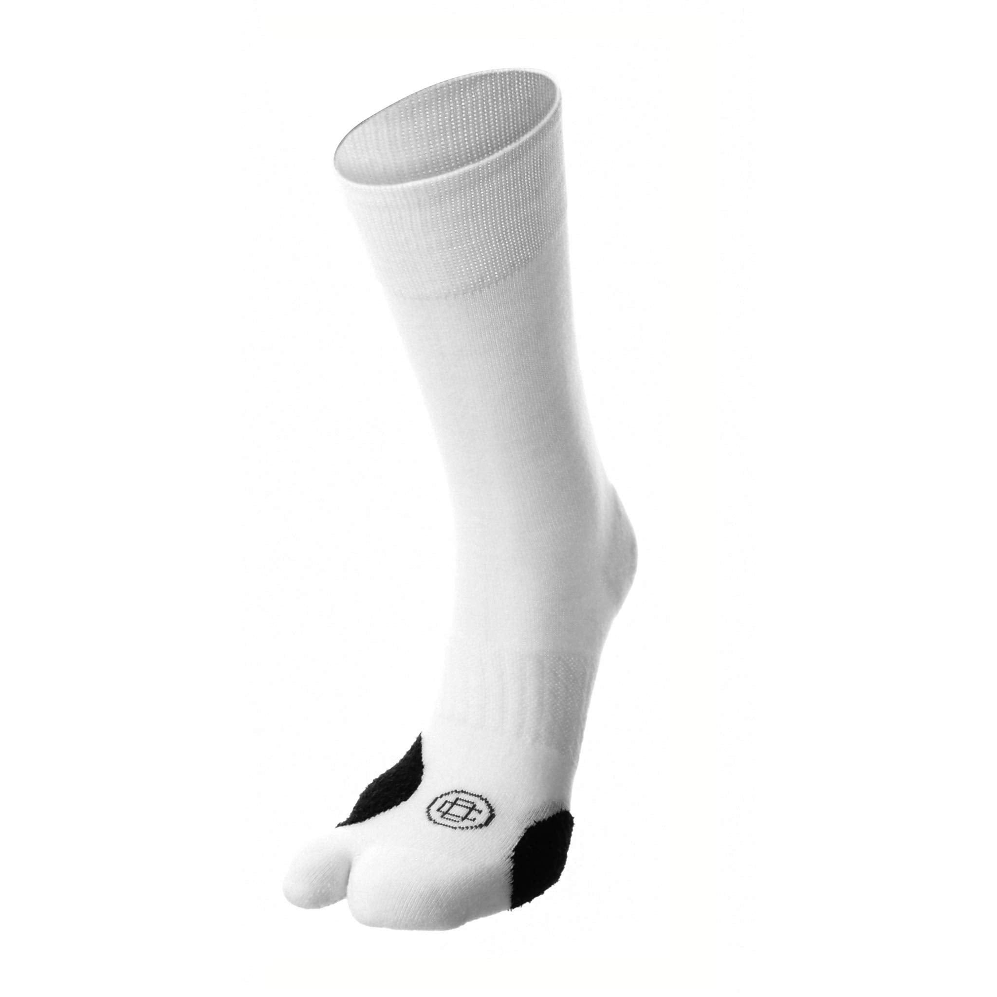 Doctor's Choice Bunion Relief Crew Sock with Split Toe Separator and Soft Cushioning for Hallux Valgus, (White/Black, Medium) Wo