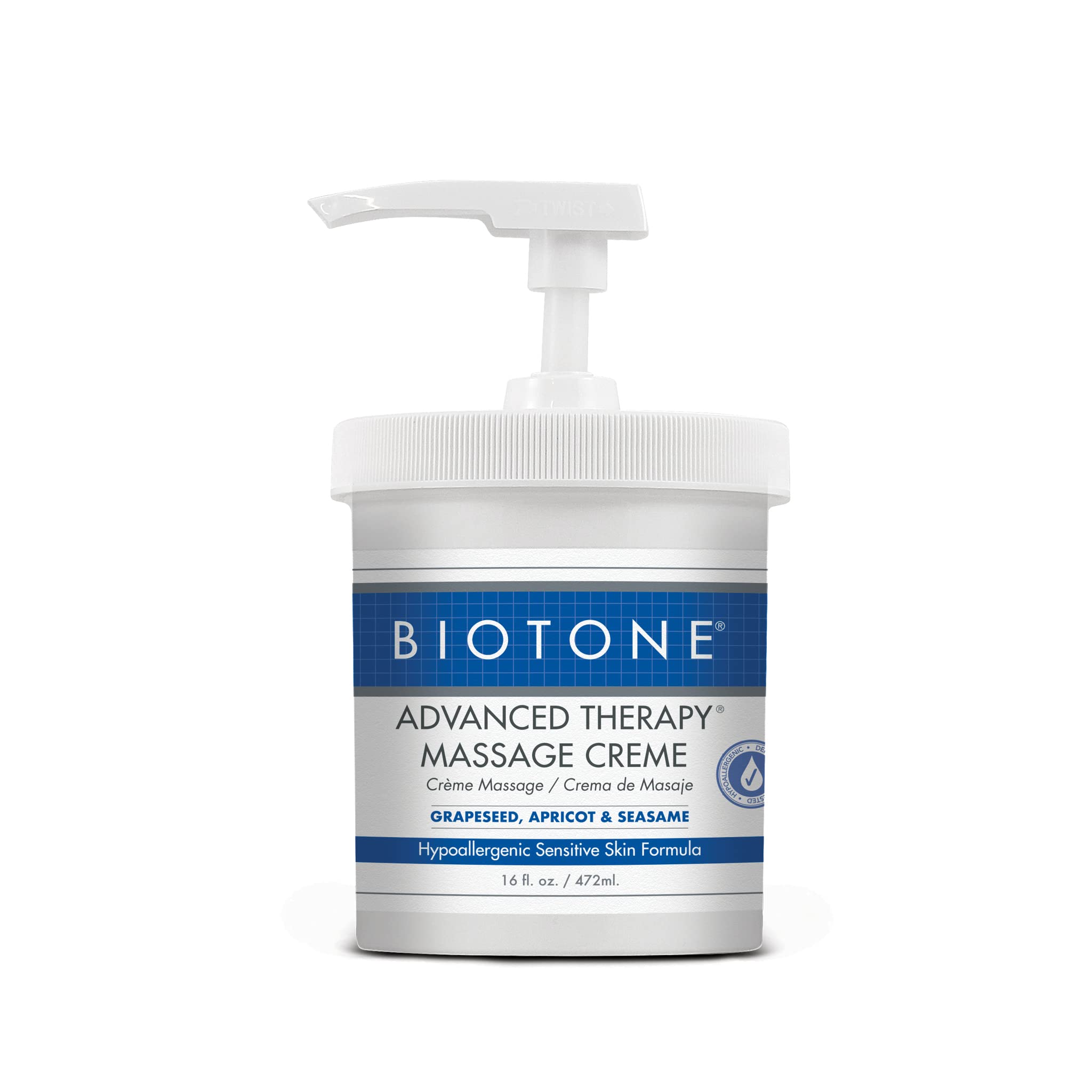 BIOTONE Advanced Therapy Massage Creme, Hypoallergenic and Fragrance-Free, Ideal Glide and Workability, Less Reapplications, Non