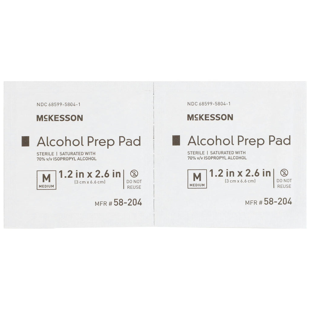 McKesson Alcohol Prep Pads [Pack of 4000] 70% Isopropyl, Individually Wrapped Wipes, Sterile, Medical-Grade, First Aid, Medium,