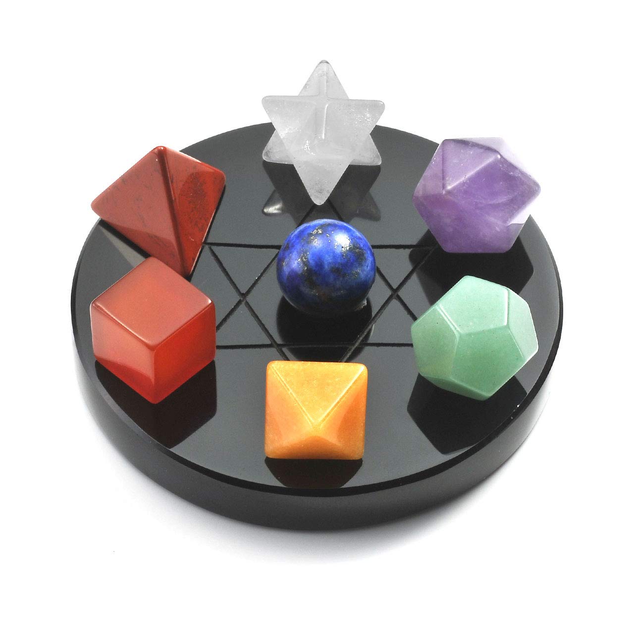 Top Plaza 7 Chakra Healing Crystals Kit Sacred Geometry Platonic Solids Crystals Reiki Tumbled Stones Set Lucky Decoration W/Bla