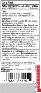 SDA LABORATORIES Meclizine Chewable Tablets, 25mg - Anti-Emetic, Raspberry Flavor - Motion Sickness & Vertigo Relief for Nausea,