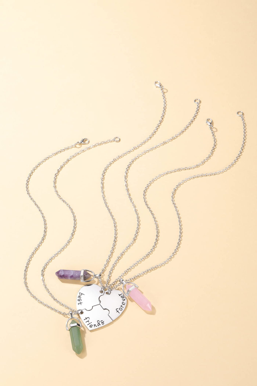 PESOENTH BFF Best Friend Necklace for 3- Healing Crystal Friendship Necklaces BFF Gifts Women Matching Heart Best Friends Foreve