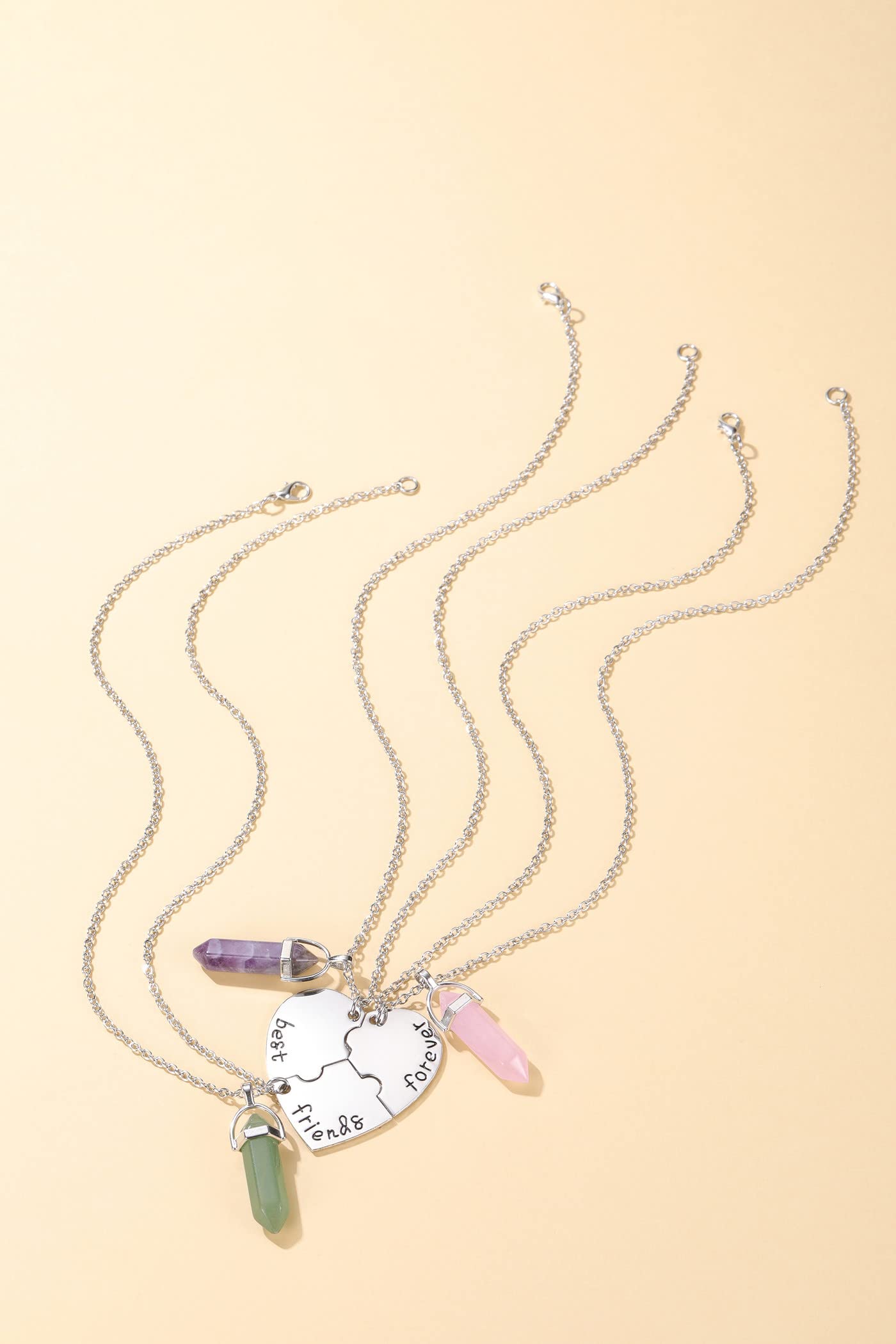 PESOENTH BFF Best Friend Necklace for 3- Healing Crystal Friendship Necklaces BFF Gifts Women Matching Heart Best Friends Foreve