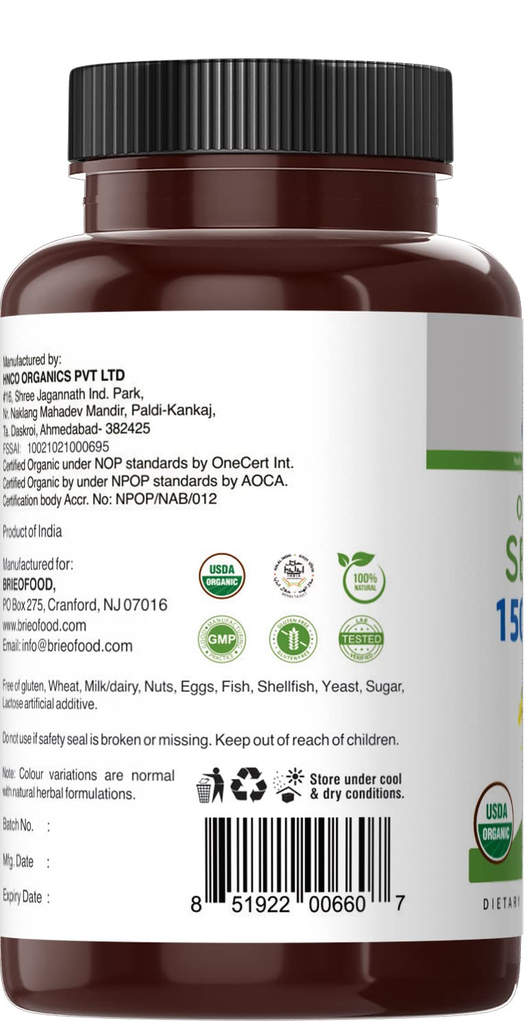 Brieofood Organic Senna 1500mg, 45 Servings, Vegetarian, Gluten Free, 90 Vegetarian Tablets