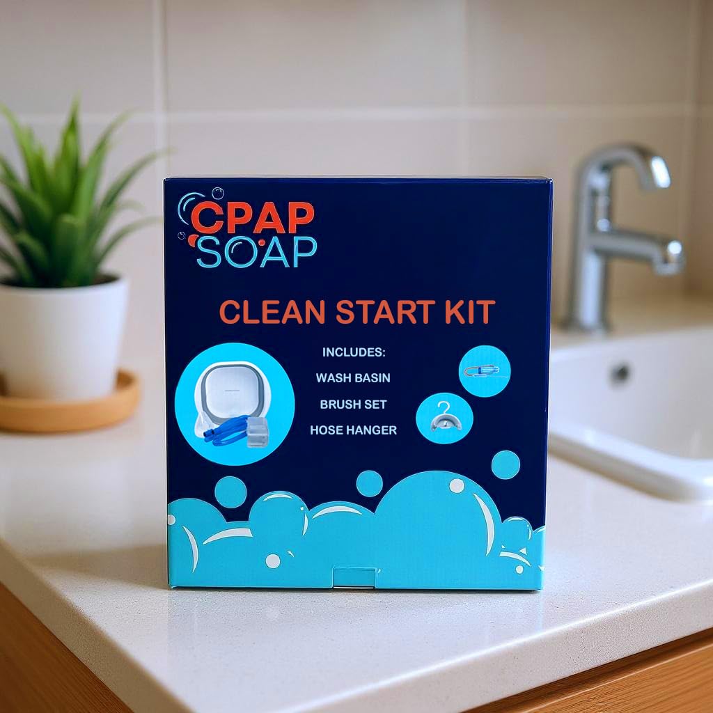 CPAP Soap Clean Start Kit - Wash Basin, 2-Piece Cleaning Brush Set with Flexible Soft Bristles, and Hose Hanger with Suction Cup