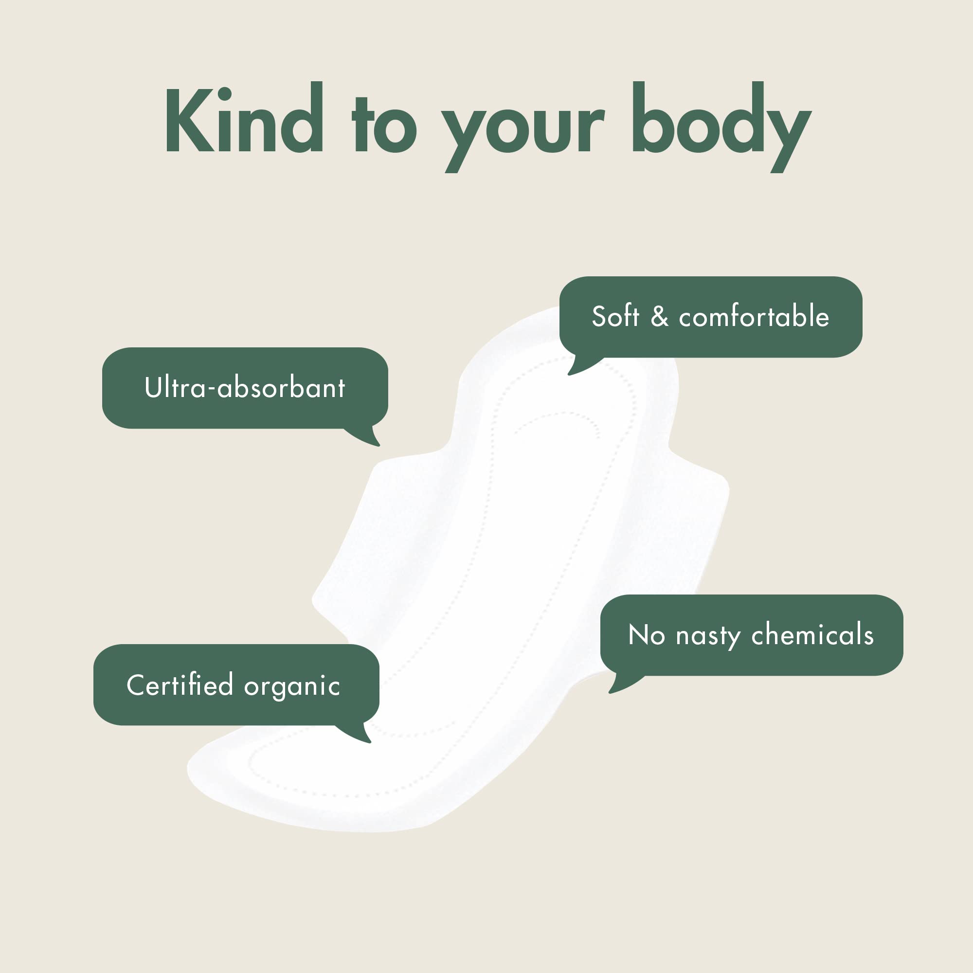 Eco by Naty Sanitary Pads Super - Plantbased and Absorbent Sanitary Pads for Women, Organic Cotton Menstrual Product, Better for