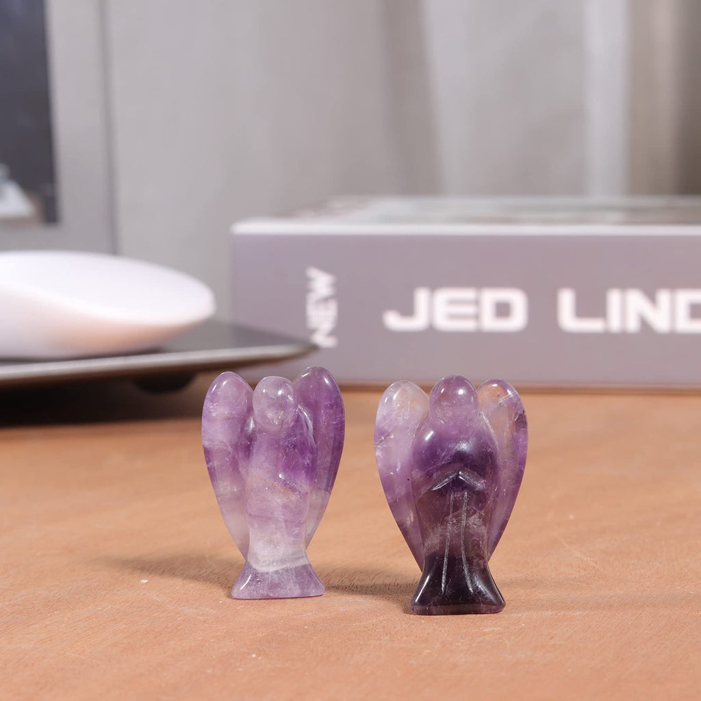 mookaitedecor Set of 5 Amethyst Crystal Angel Figurines, 1.5 inch Mini Guardian Angel Statue Carving Pocket Stone Sculpture for
