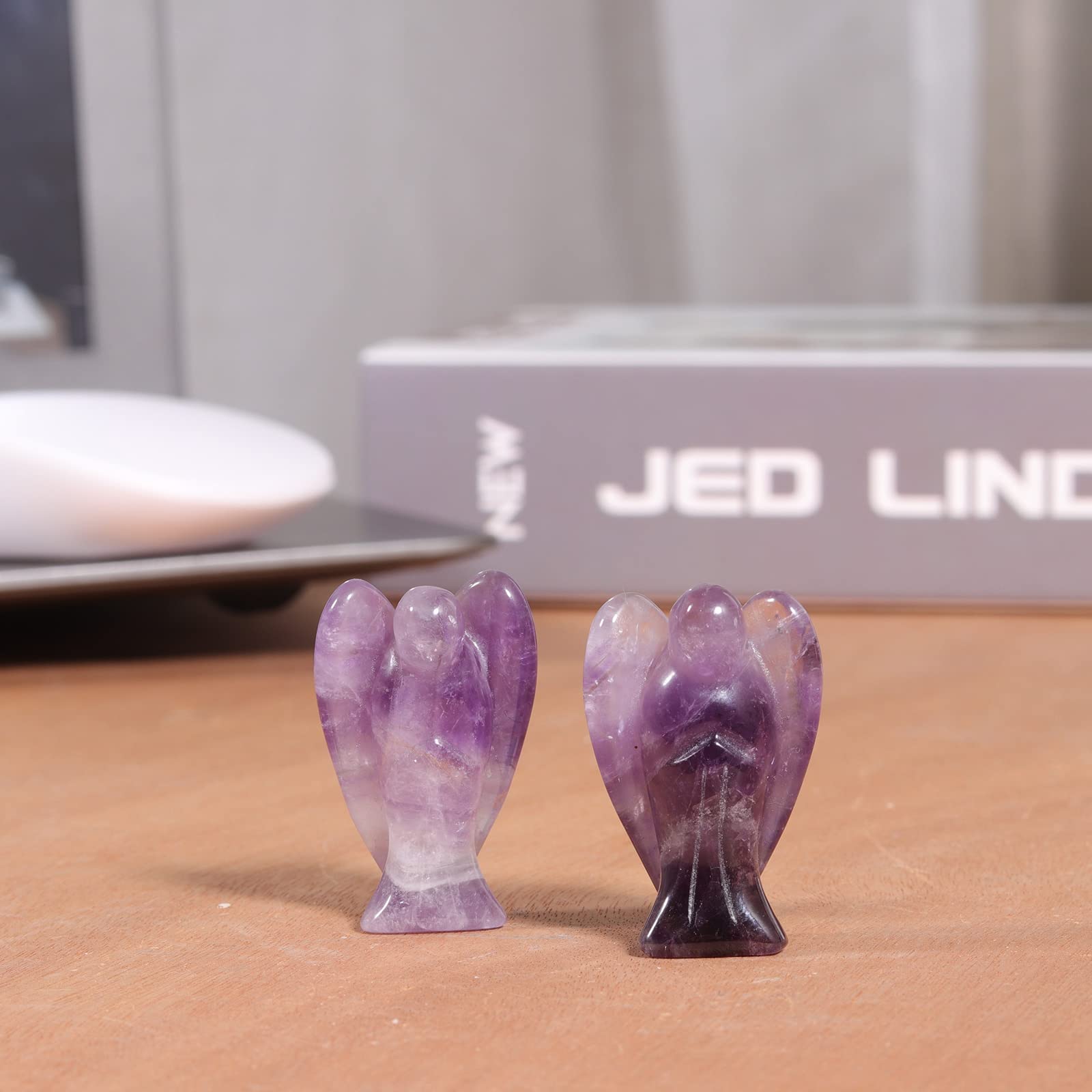 mookaitedecor Set of 5 Amethyst Crystal Angel Figurines, 1.5 inch Mini Guardian Angel Statue Carving Pocket Stone Sculpture for