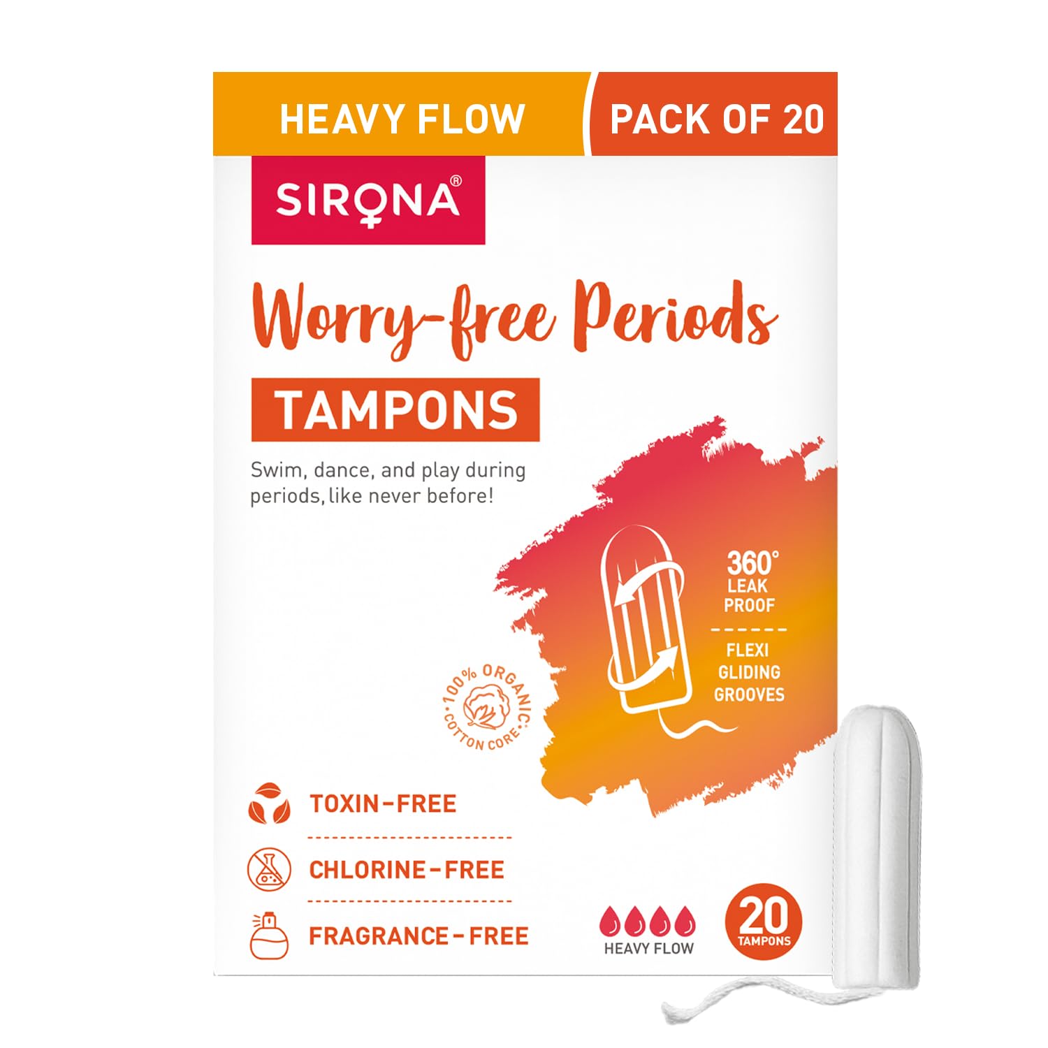 Sirona Period Made Easy Tampons  20 Piece (Pack Of 1) | For Heavy Flow | High Absorption Biodegradable Tampons | Fda Approved |