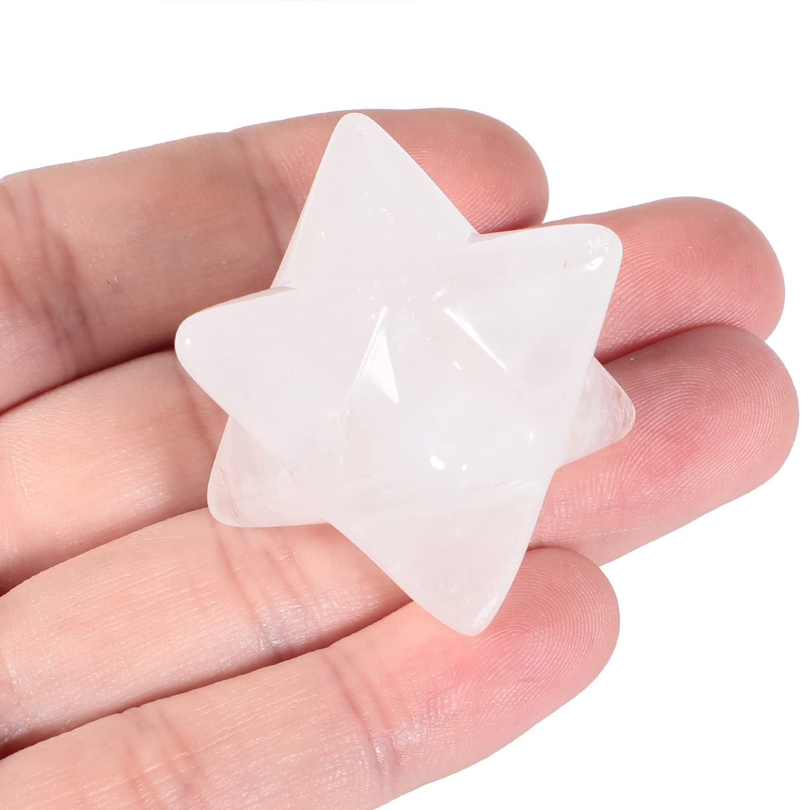 Loveliome Natural White Quartz Merkaba Crystal Protection Sacred Meditation Energy Generator Healing Chakra Six-Pointed Star 1 I