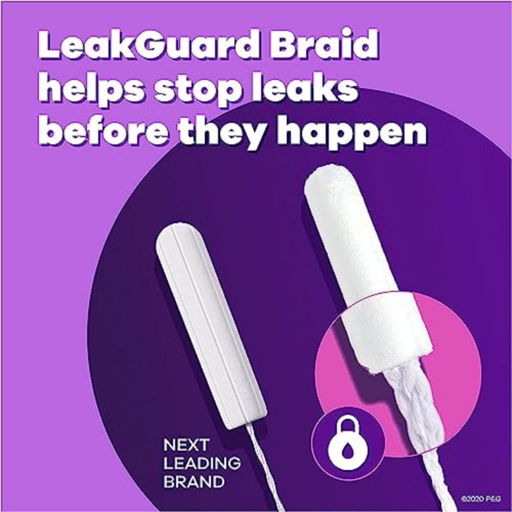 Tampax Radiant Tampons, Regular Absorbency, With Leakguard Braid, Unscented, 84 Count