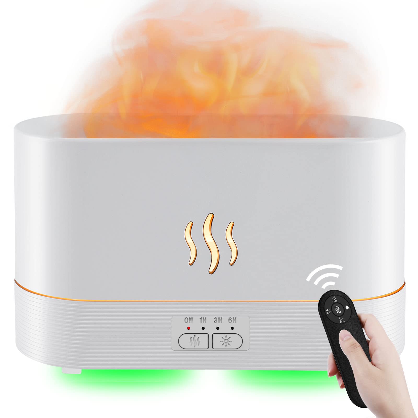 PLUWEL Flame Diffusers for Essential Oils Large Room-Upgraded 300ML Aroma Diffuser Humidifier with RGB Light-Remote Control for 