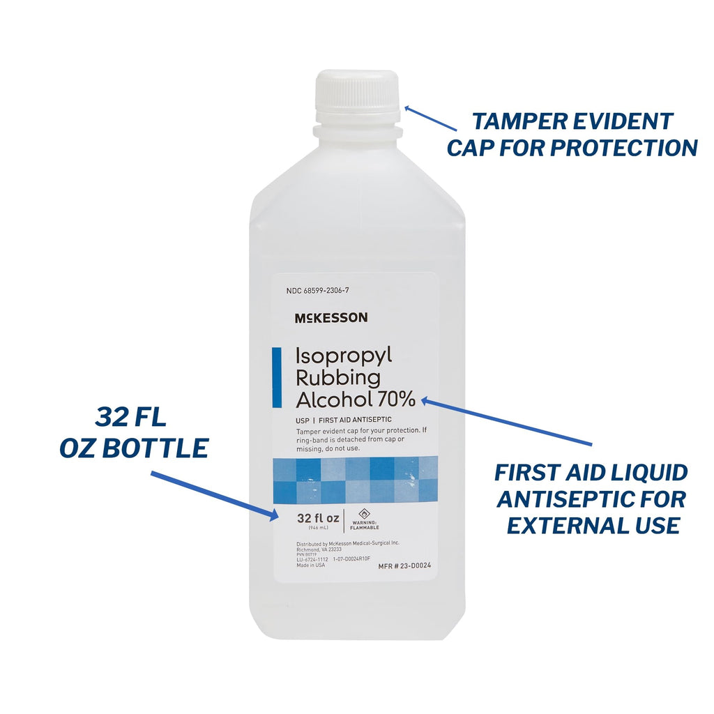 McKesson Isopropyl Rubbing Alcohol 70% [1 Count] USP First Aid Antiseptic, 32 oz