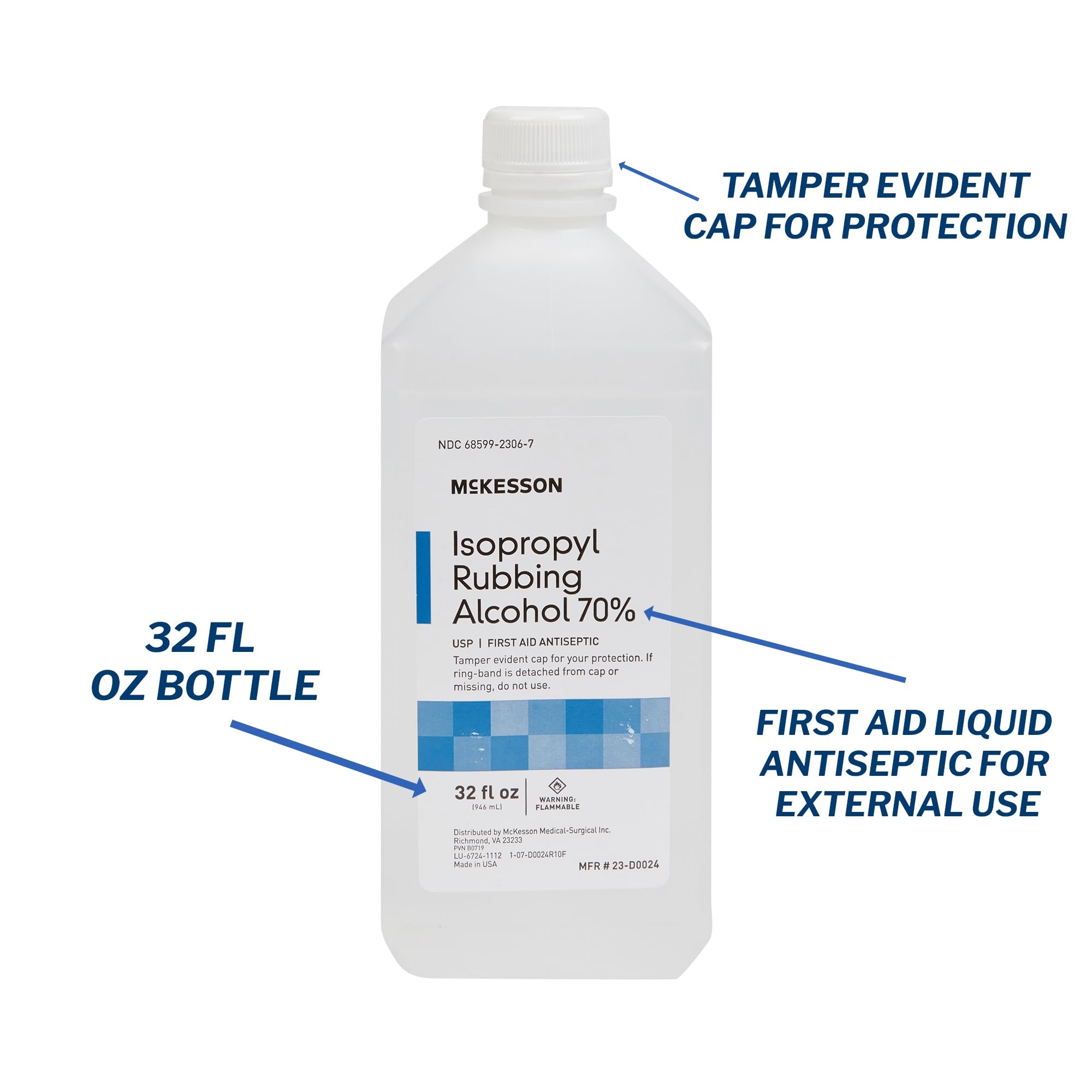 McKesson Isopropyl Rubbing Alcohol 70% [1 Count] USP First Aid Antiseptic, 32 oz