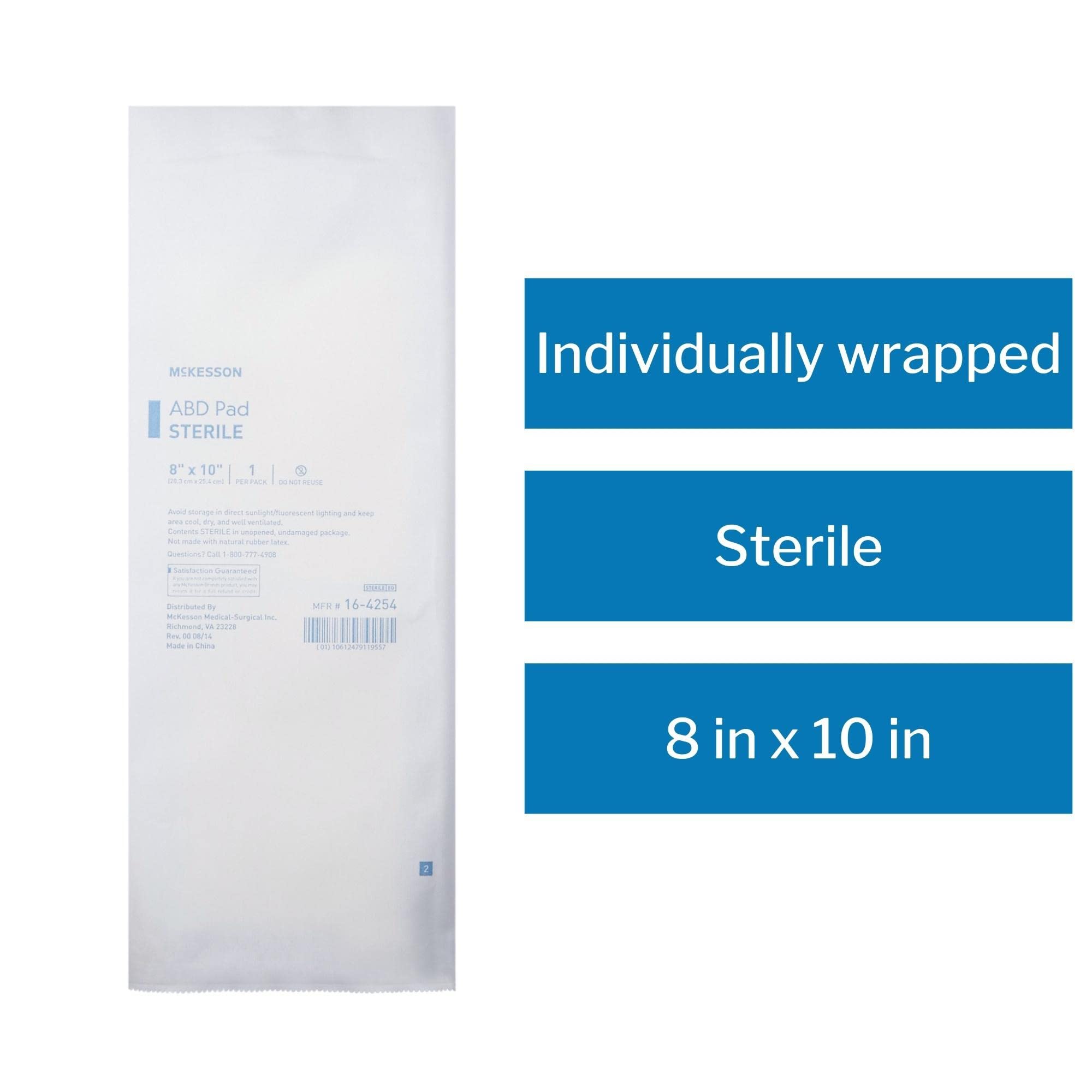McKesson ABD Pads, Sterile Abdominal Pads, Wound Dressing, 8 in x 10 in, 24 Count, 4 Packs, 96 Total