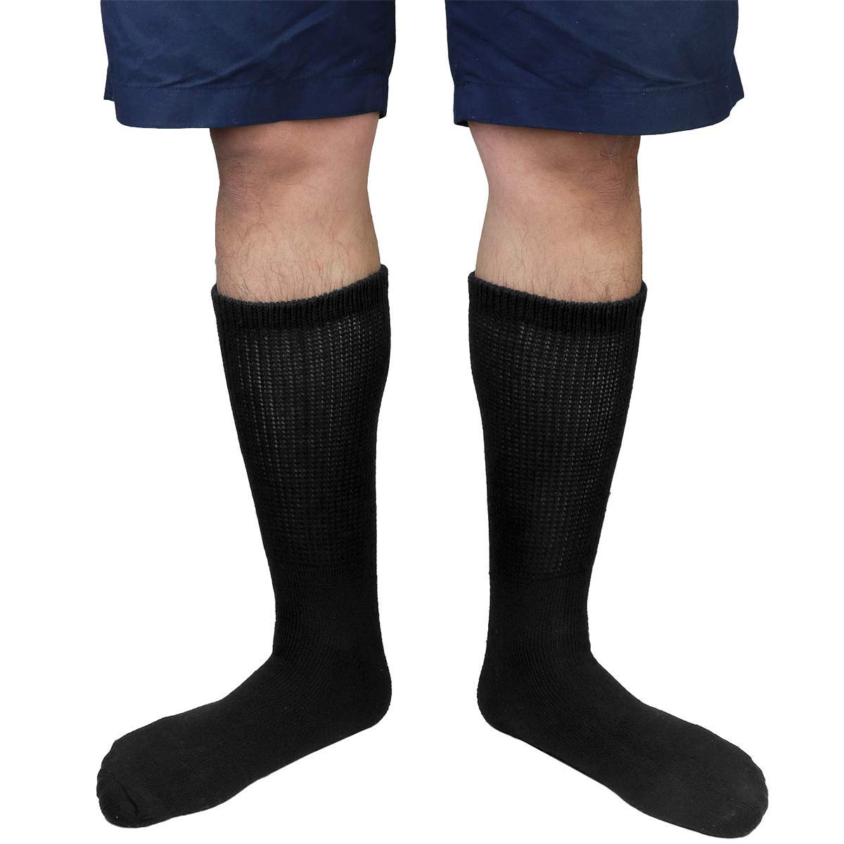 Physicians Approved Diabetic Socks Crew Unisex 3, 6 or 12-Pack (13-15, 6 Pairs Black)