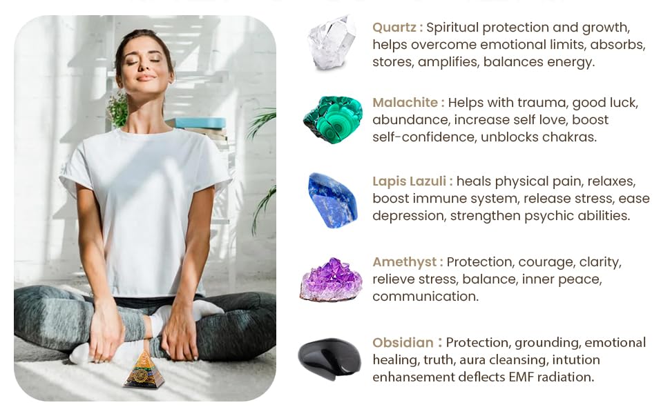 Obsidian Orgone Pyramid Charged for Wealth, Happiness, and Good Fortune, Genuine Crystals and Healing Stones, Malachite, Lapis L
