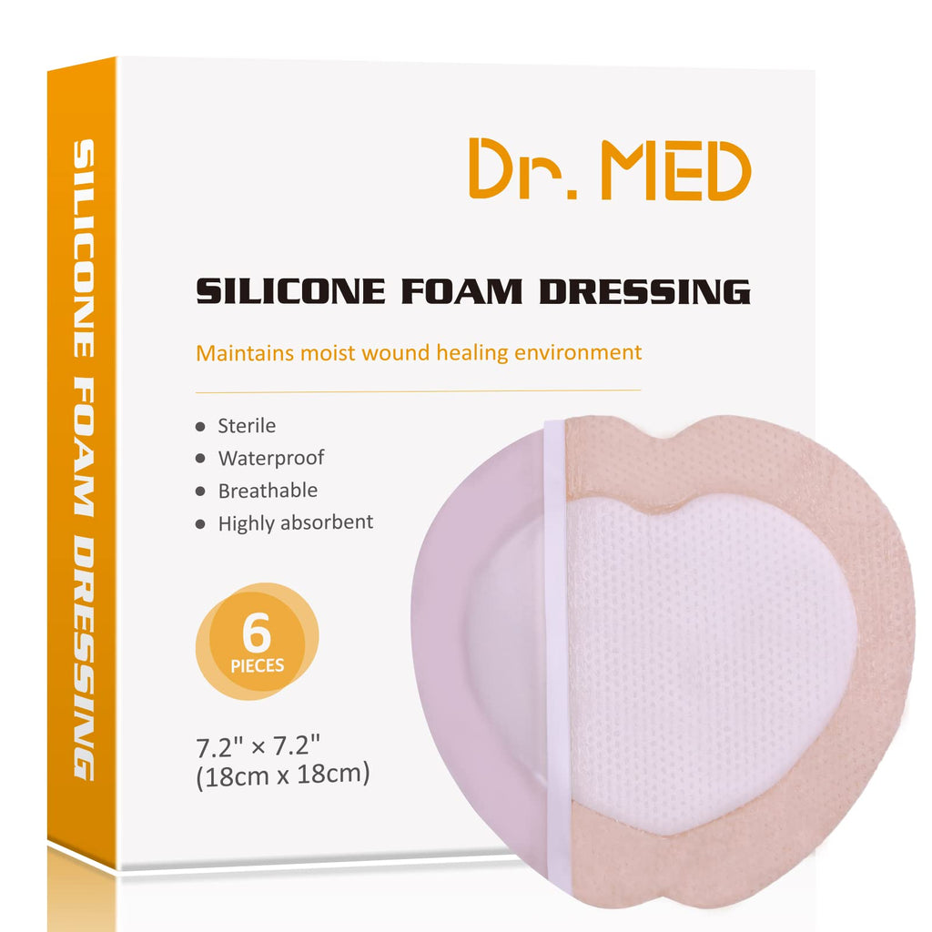 Dr.med Sacrum Silicone Foam Dressing with Adhesive Border 7.2x7.2-6 Pcs/Box, Absorbent Breathable Bed Sore Waterproof Sacral Ban