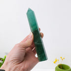Apengshi 1PCS Natural Crystal Green Fluorite Tower 5.9-6.3 (15-16cm) 6 Faceted Single Point Prism Healing Crystal Wand for Medit