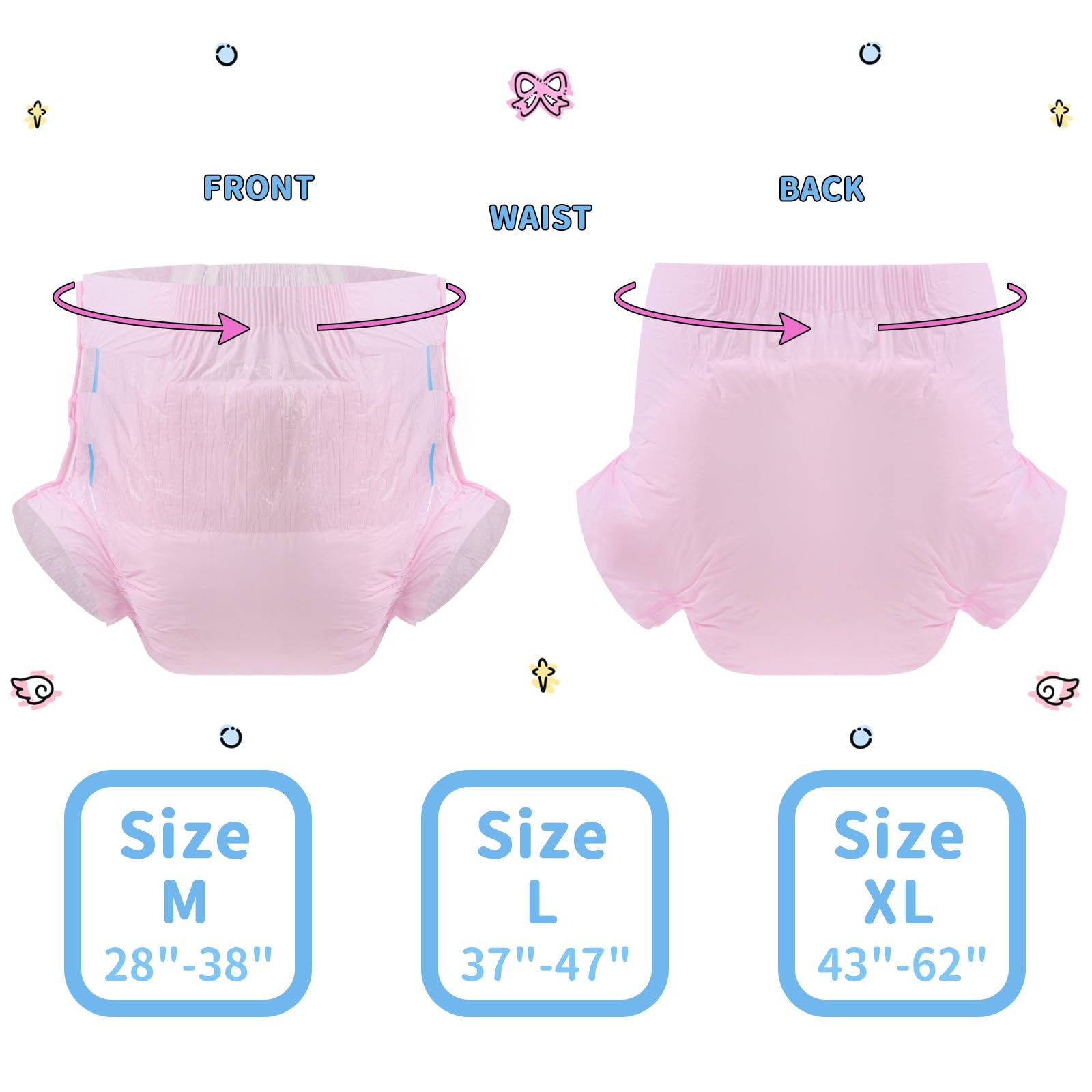 CutiePlusU Disposable Adult Diaper Heavy Absorption Dry Surface Adult Diapers All Night- Pink 10 Pieces