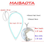 MAIBAOTA Opal Stone Necklace Healing Crystals Tree Life Wire Wrapped Crescent Moon Phase Pendant Necklace Mothers Day Gifts for