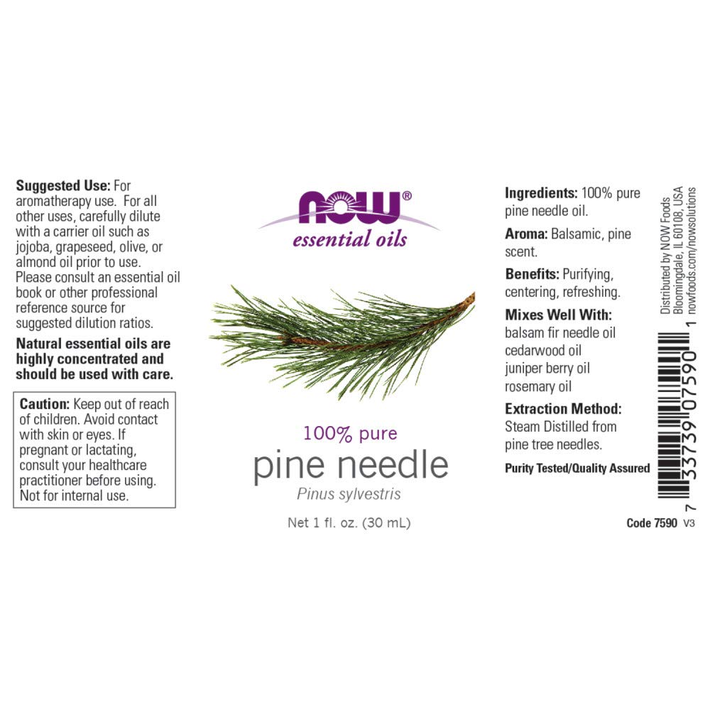 NOW Essential Oils, Pine Needle Oil, Purifying Aromatherapy Scent, Steam Distilled, 100% Pure, Vegan, Child Resistant Cap, 1-Oun