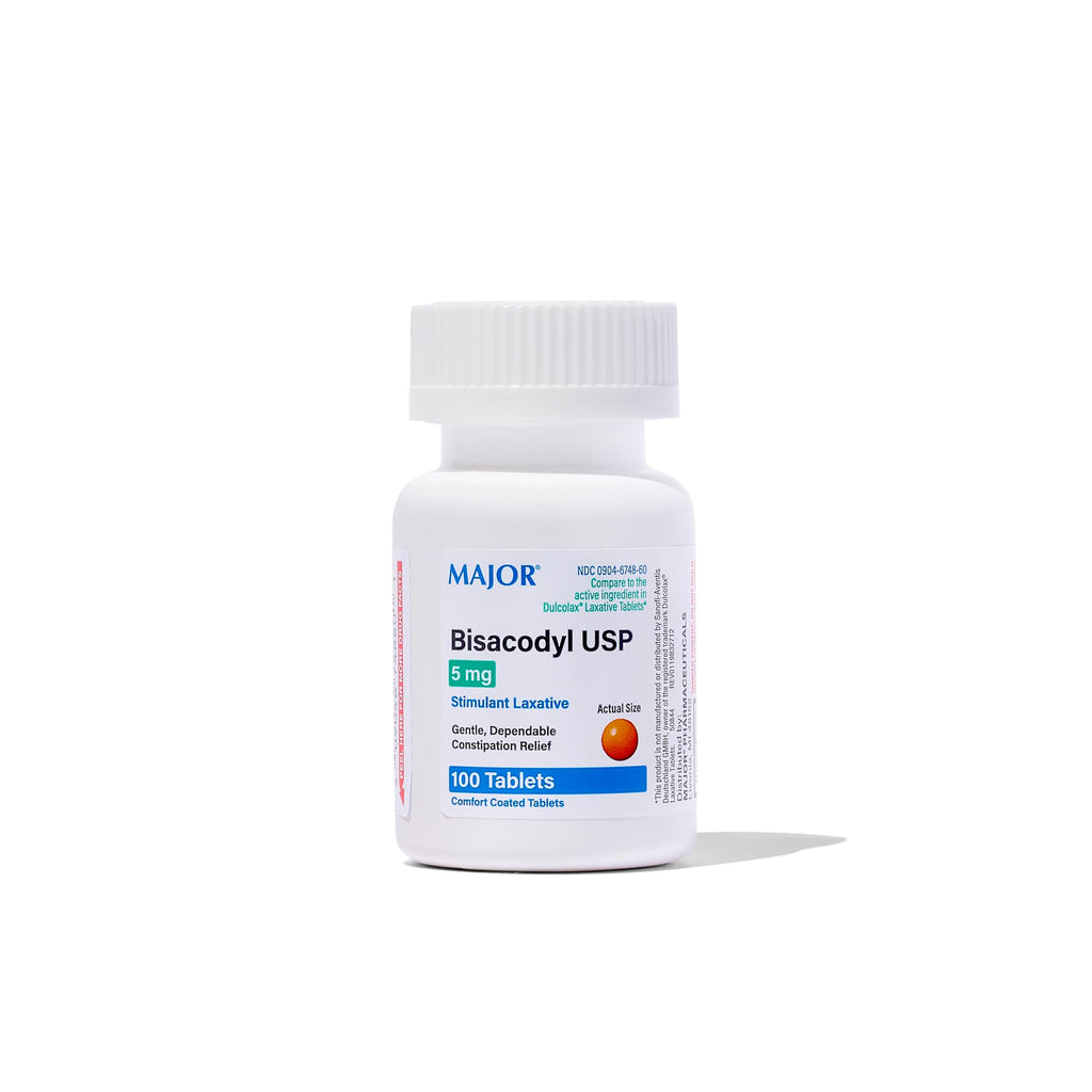 Major Pharmaceuticals Bisacodyl Stimulant Laxative, 5mg Enteric Coated, 100 Tablets