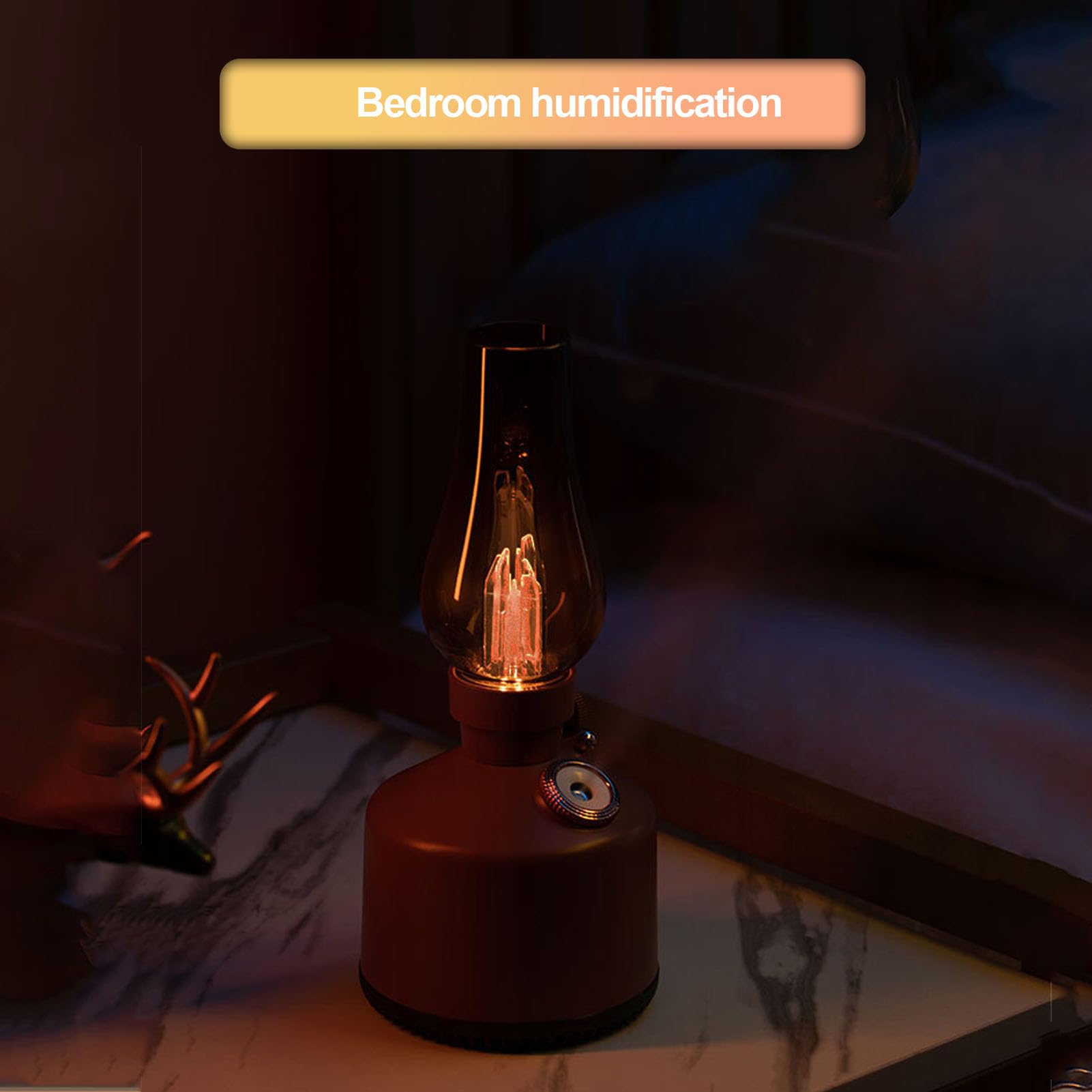 Humidifier Vintage Lantern with Lamp, Kerosene Lamp Shaped Quiet Home Humidifier, Aromatherapy Diffuser, 2 Mist Settings, Steple