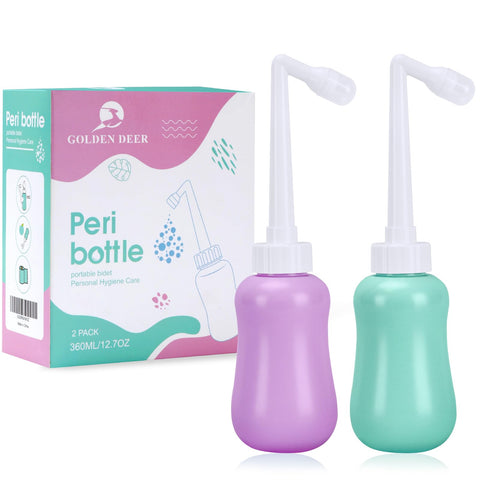 GOLDEN DEER 2 Pack Peri Bottle for Postpartum Care for Perineal Recovery 12.7 OZ Purple&Turquoise