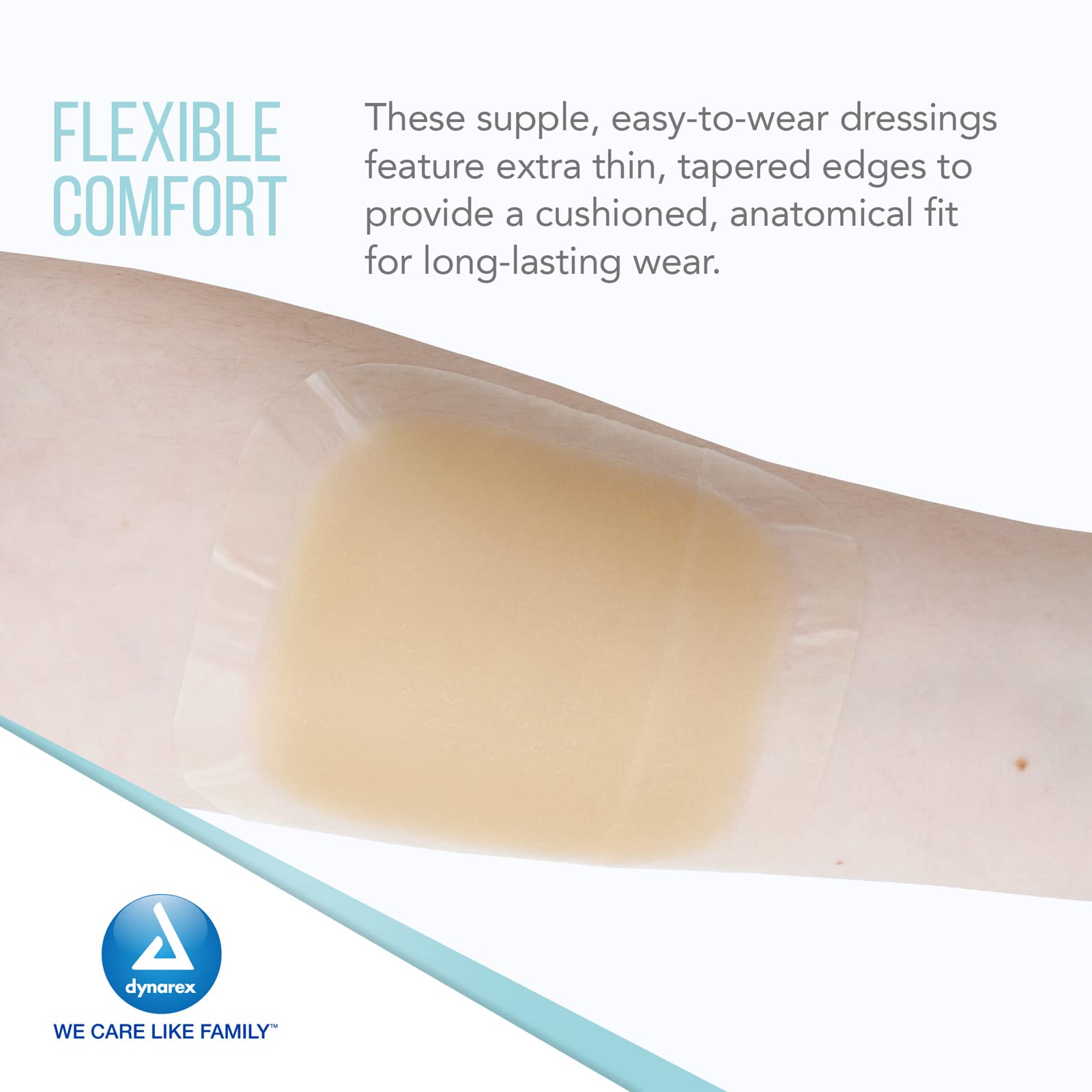 Dynarex DynaDerm Hydrocolloid Dressings, Sterile Moist Bandages Used for All Kinds of Wounds, 4'' x 4'', Thin & Latex-Free, Peel