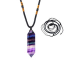 Runyangshi Rainbow Fluorite Healing Crystal Pendants, Double Pointed Natural Crystal Quartz Necklace 6 Faceted Chakra Crystal Wa