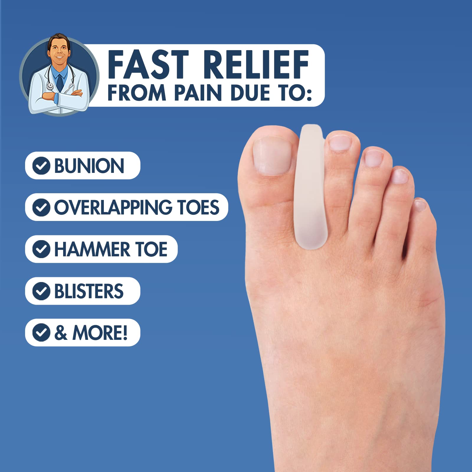Dr. Frederick's Original Flared Gel Toe Separators - 6 Pcs - Gel Toe Spacers - Bunion Toe Separators - Temporary Bunion Correcto