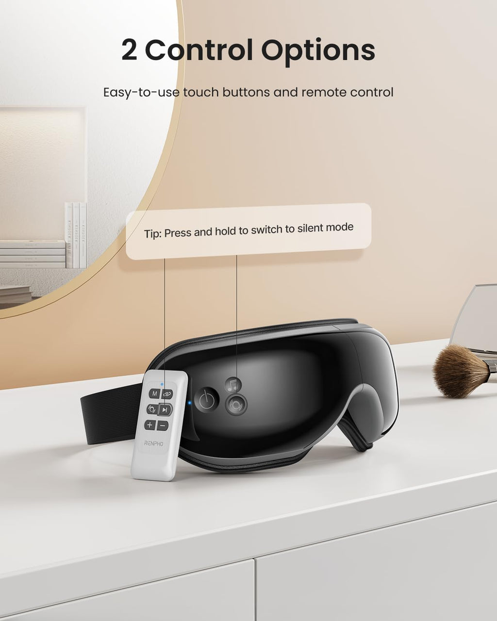 RENPHO Eyeris1 - Heated Eye Massager for Migraine, Temple Forehead Massager with Remote, Compression, Vibration, Rechargeable Ey