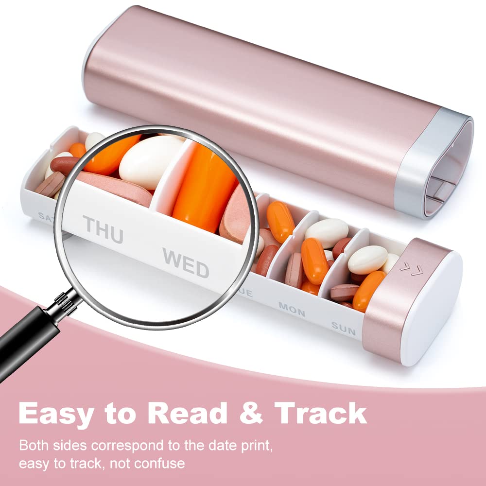 Weekly Travel Pill Organizer, Daily Cute Pill Box 7 Day, Colorwing Small Pill Case Holder to Vitamins, Supplements, Pretty Medic