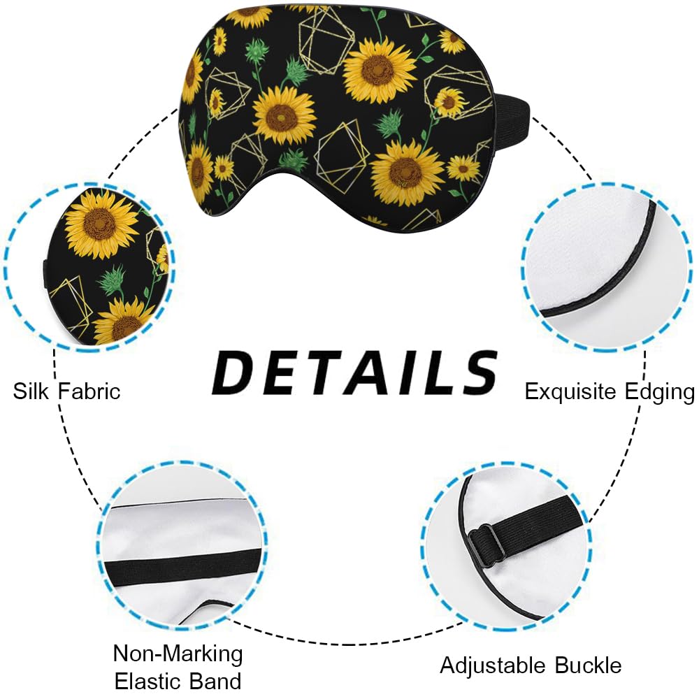 NOHSHE Sunflower Sleep Mask Eye Mask Yellow Sunflowers Flower Golden Geometric Sleep Mask Light Blocking Adjustable Smooth Soft