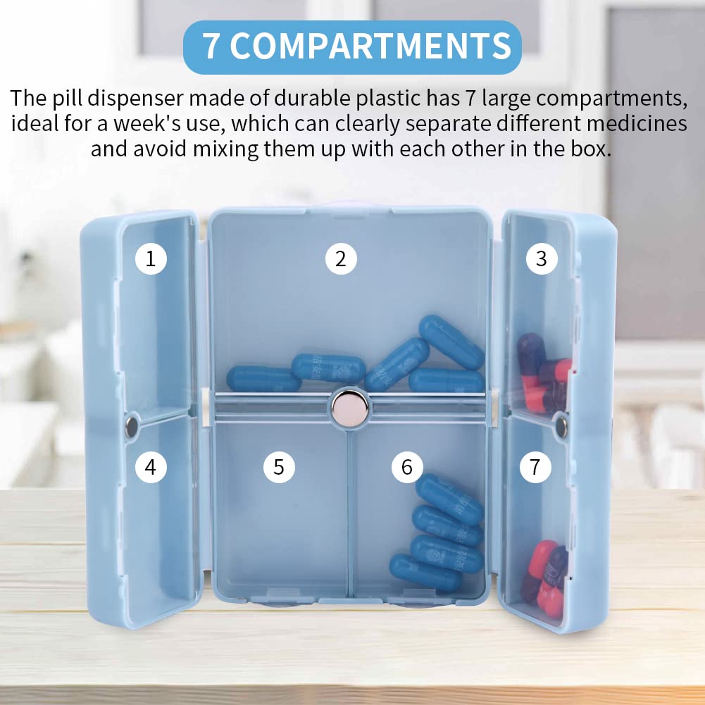 Xiaokeis 2 Pcs Pill Organizer, Travel Pill Organizer, Pocket Pharmacy with 7 Compartments Design, Magnetic Travel Pill Box Pill