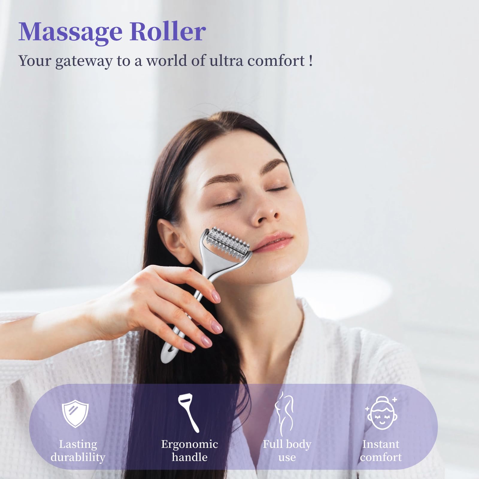 Varku Massage Roller, Face Acupressure Roller, Handheld Acupuncture Roller, Metal Handheld Acupressure Massager with 100 Trigger