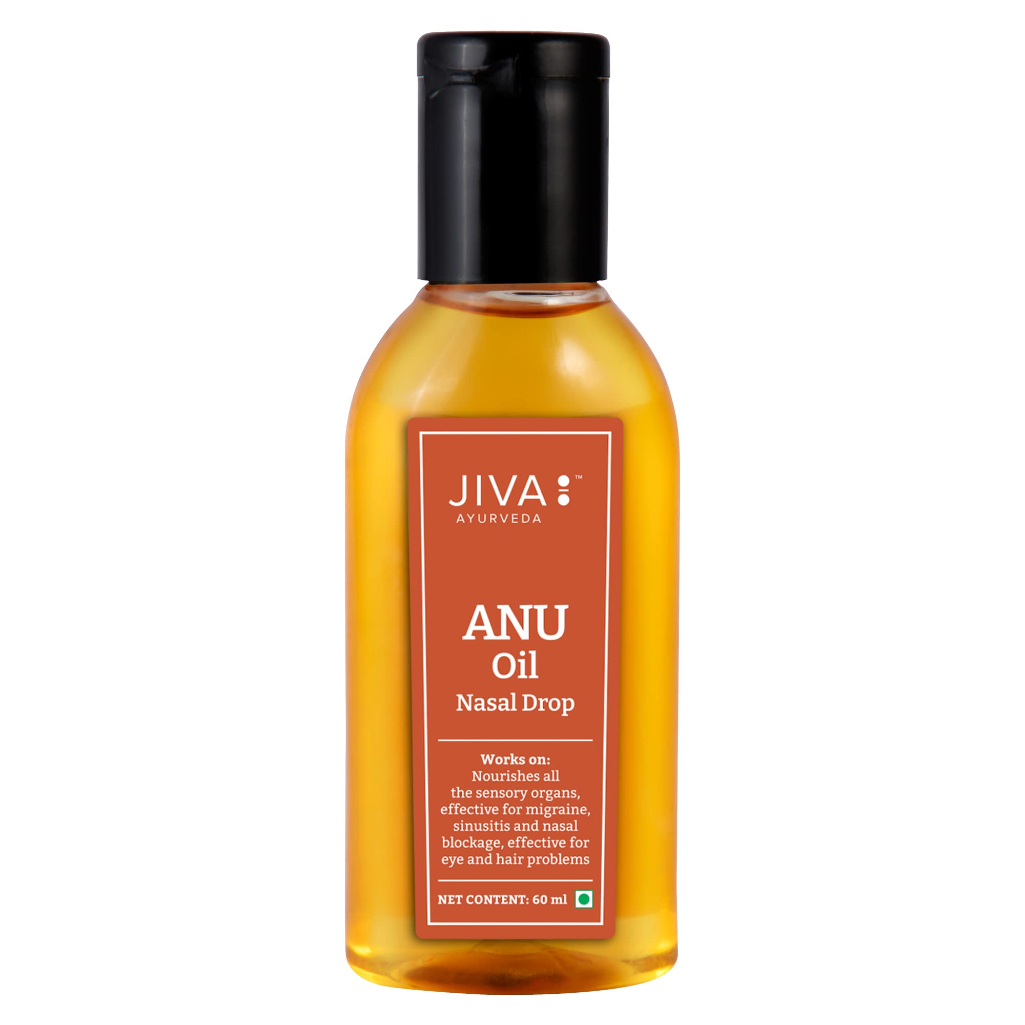 Jiva Anu Oil 60Ml | 100% Ayurvedic Formulation | Clears Blocked Channels Of Nasal Passage | Prevents Hair Loss & Graying | Helps