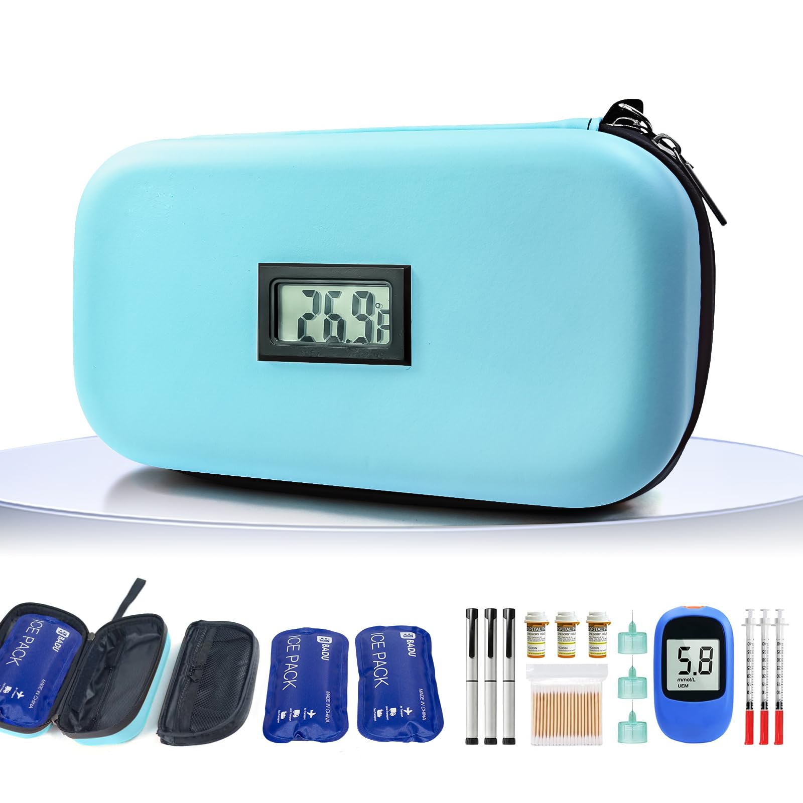 Gosemai TSA Approved Insulin Cooler Travel Case Medication Cooler for Travel with Thermometer Temperature Display Diabetic Medic