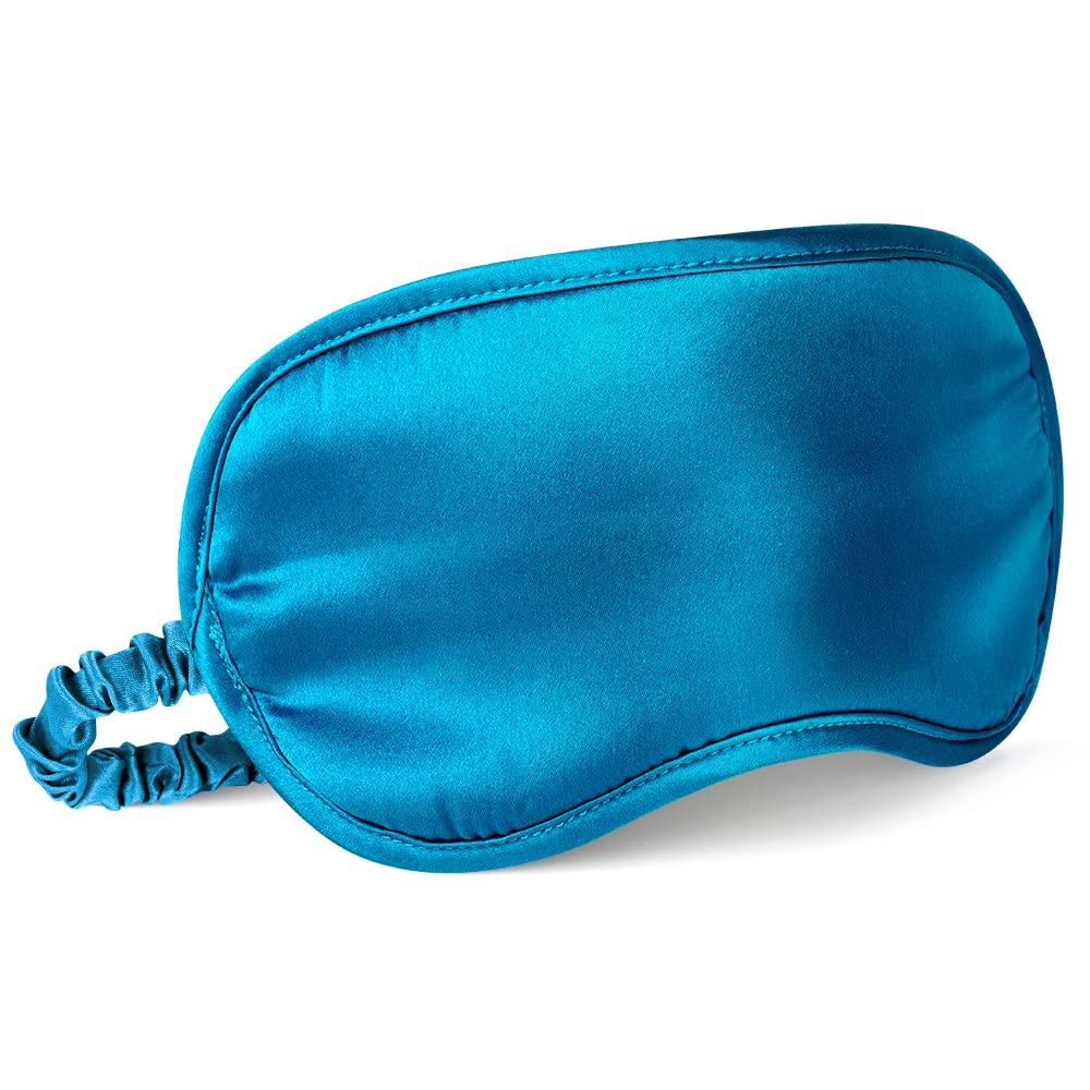 Breathable Silk Sleep Mask Blindfold, Elastic Blackout Eye Cover Headband for Sleeping Nap Travel Time, Peacock Blue, 1 Pack