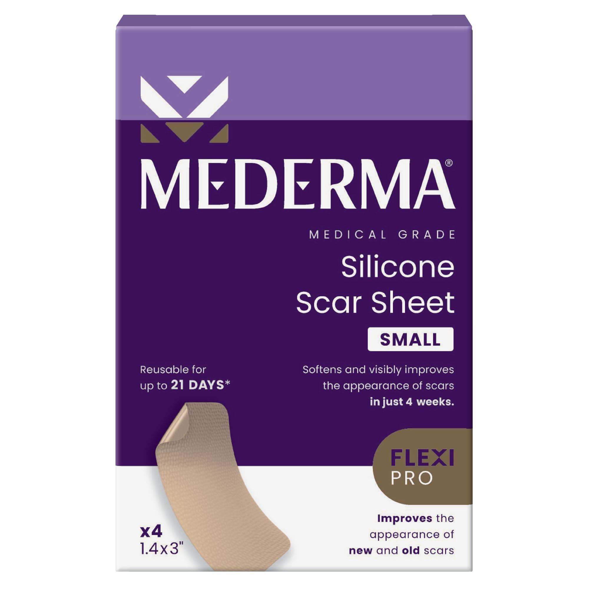 Mederma Medical Grade Silicone Scar Sheets; Improves The Appearance of Old and New Scars; for Injury, Burn and Surgery Scars, 4 