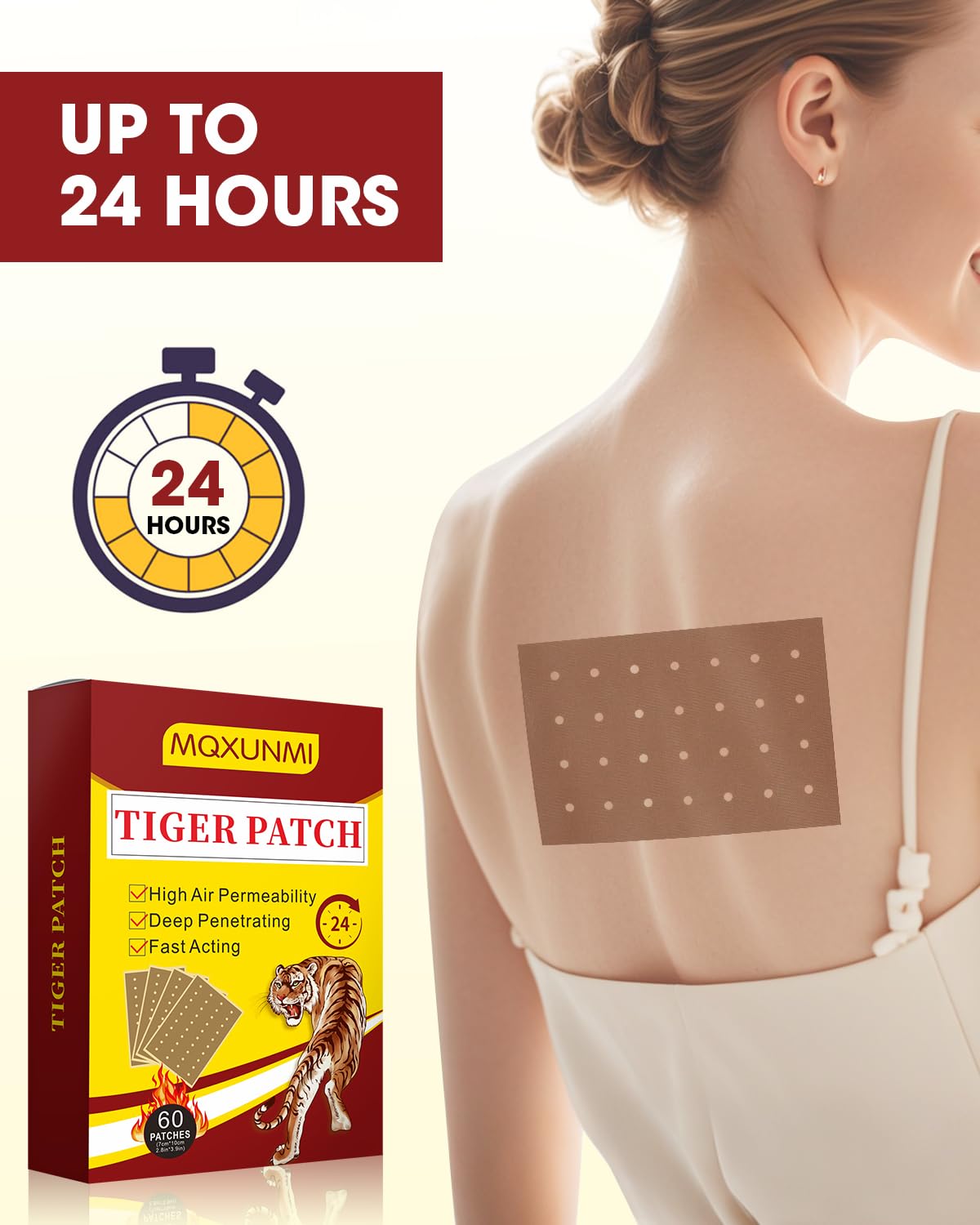 MQXUNMI Tiger Patches, 60 Counts Chinese Tiger Plaster Ultra Strength Heat Patches, 24 Hour Long Lasting Joint Patches for Muscl