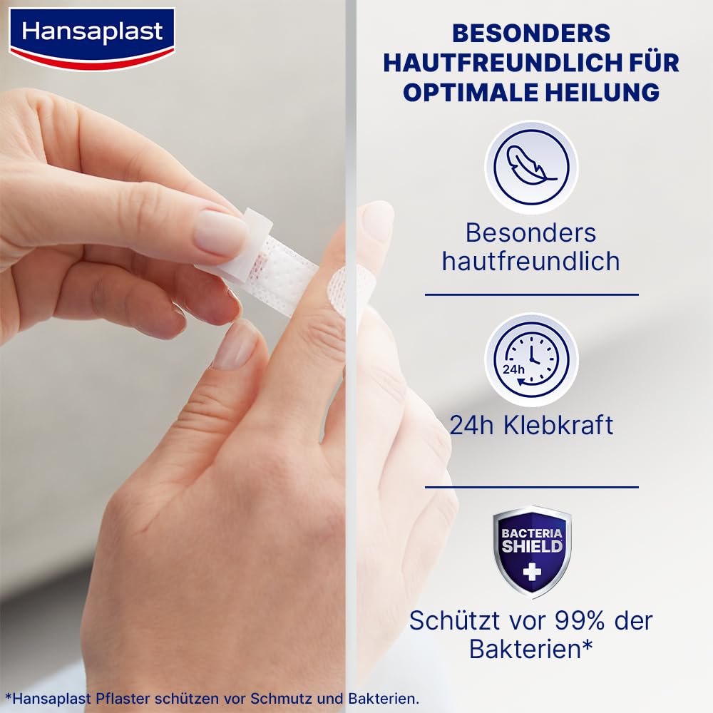 Hansaplast Sensitive Plasters (20 Strips), Skin-Friendly and Hypoallergenic Wound Plasters with Bacteria Shield & Secure Adhesio