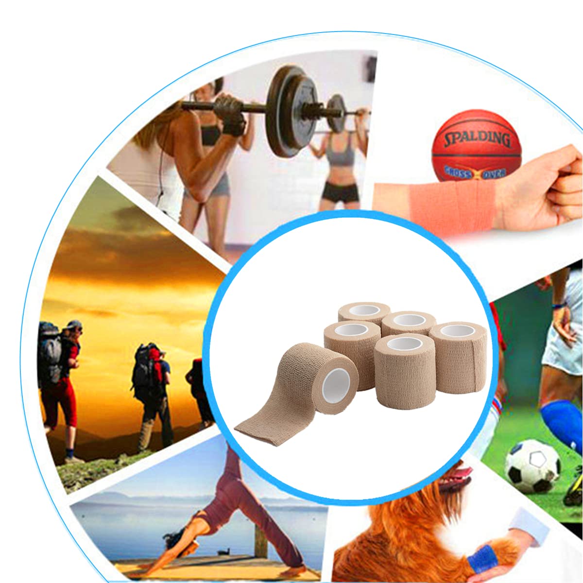 12 Pack 2 x 5 Yards Self Adhesive Elastic Bandage Wrap Stretch Self-Adherent Tape for First Aid,Sports, Wrist, Ankle (Skin Color