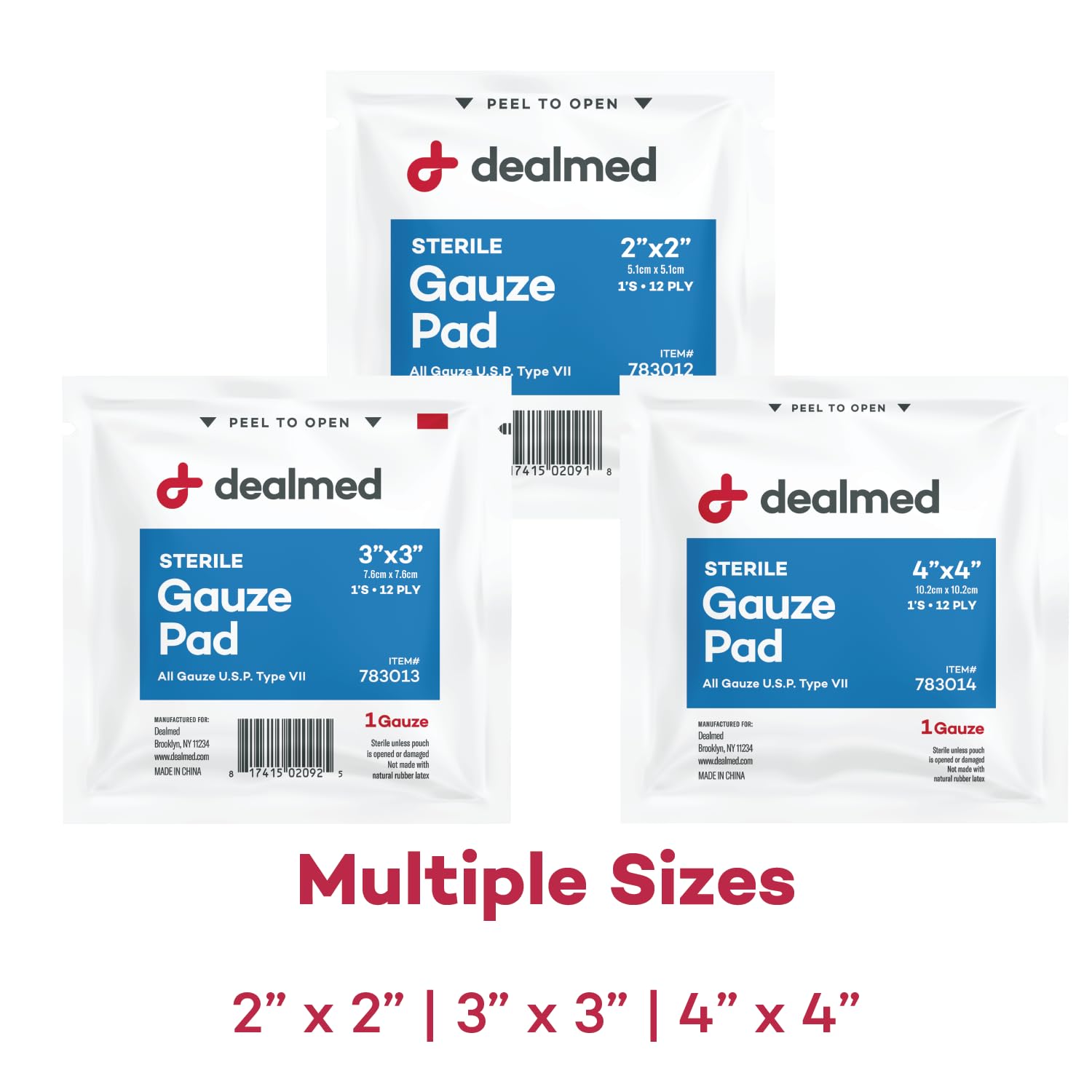 Dealmed Sterile Gauze Pads - 100 Count (Case of 24), 2 x 2 Gauze Pads, Disposable and Individually Wrapped Medical Gauze Pads, W