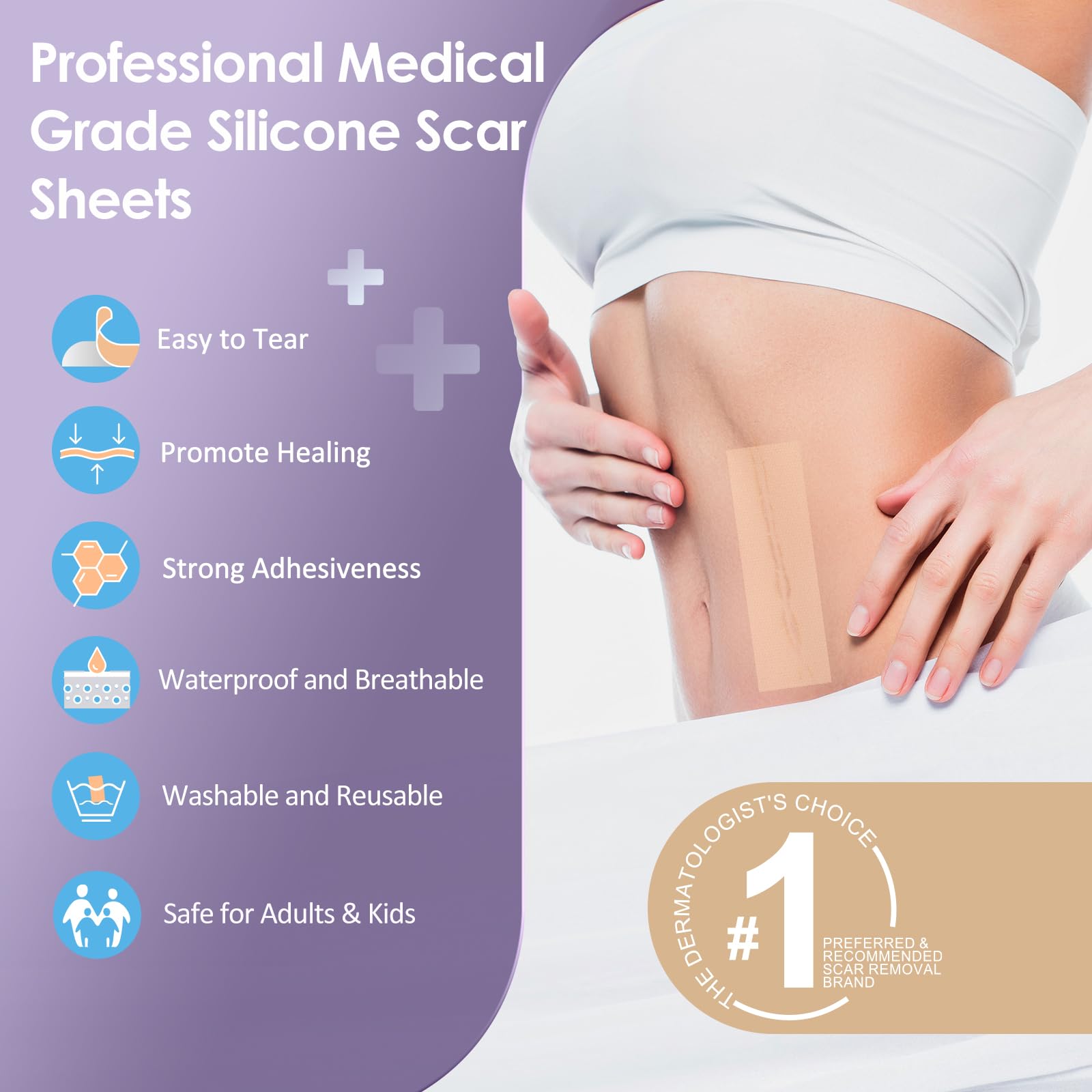 Skiennix Silicone Scar Tape for Surgical Scars - 1.6 x 120 300CM Roll - Reusable - Ultra Thin & Soft Scar Sheets for C-Sections,