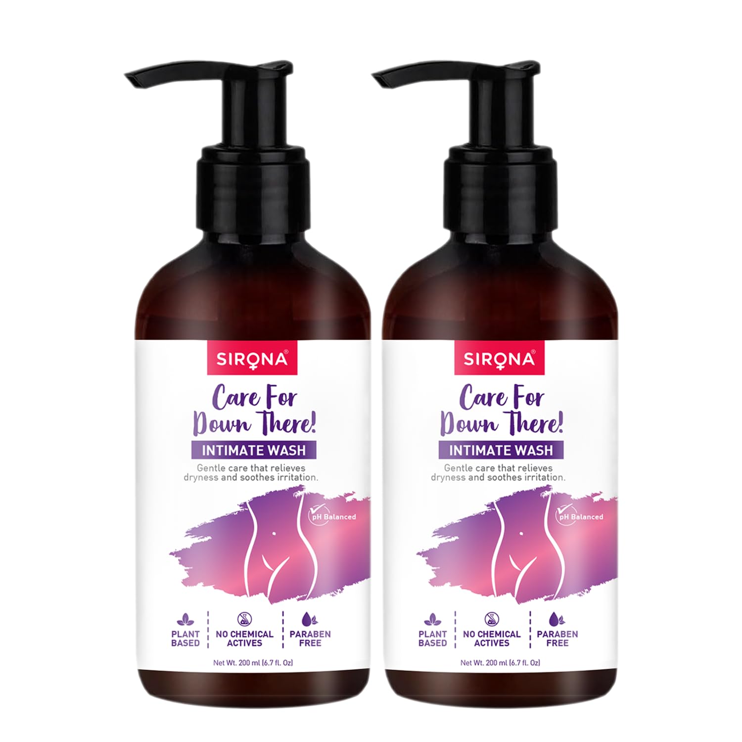 Sirona Gentle Care Antibacterial PhBalanced Intimate Wash For Women  200 Ml (Pack Of 2) | Reduces Itching, Irritation, Odour &